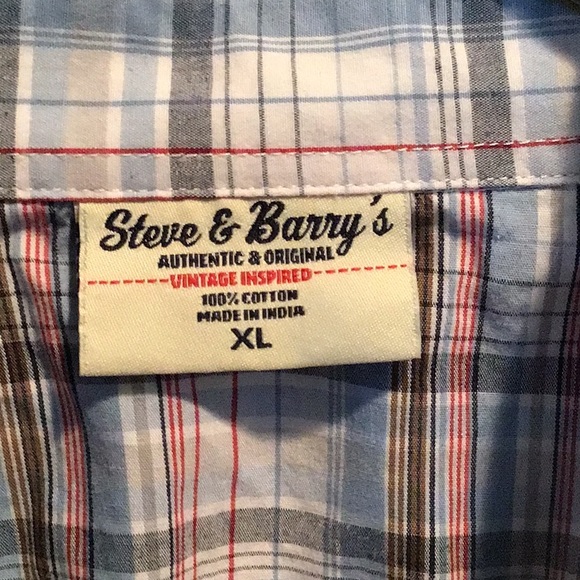 Steve & Barry’s Long Sleeve Snapped Front Gray/White/Red/Brown Plaid XL Shirt - Picture 2 of 3
